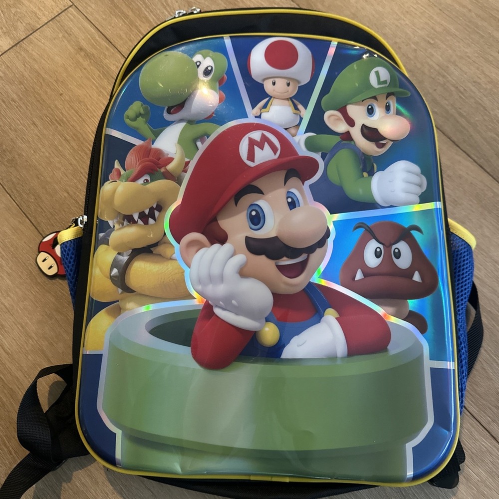 New Super Mario 17" Backpack With Laptop Sleeve 2021 Book Bag Nintendo
